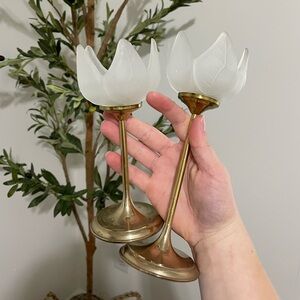 Brass Frosted Tulip Candle Holders